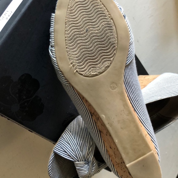 Moda Reflex Navy Blue & White Peep-toe Cork Wedges - Picture 6 of 6